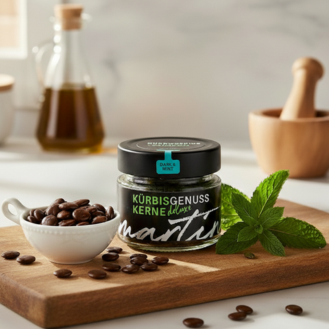 Kürbis-Genusskerne - Bitterschokolade mit Minze, 90g