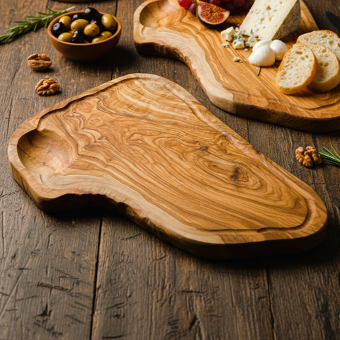 Olivenholzbrett, unregelmäßig mit Rille, 45 cm