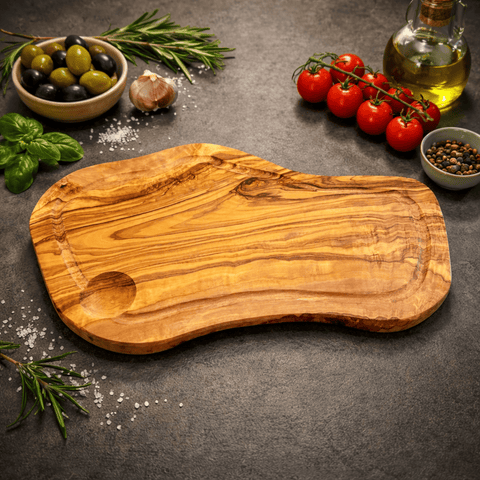 Olivenholzbrett, unregelmäßig mit Rille, 35 cm