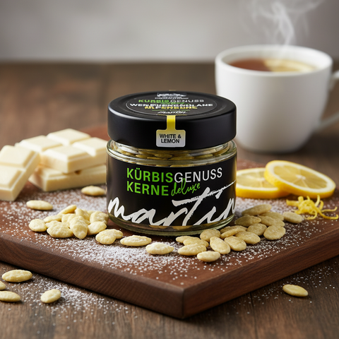 Kürbis-Genusskerne - Weiße Schokolade mit Zitrone, 90g